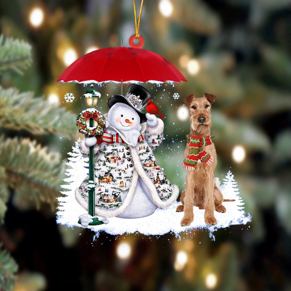 Dog Christmas Ornament, Irish Terrier With Snowman Christmas Ornament, Pet Christmas Ornaments