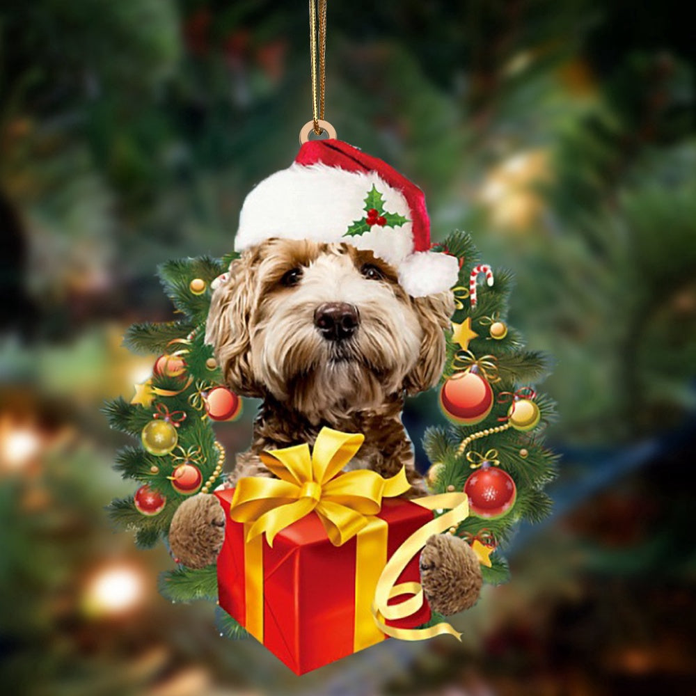 Dog Christmas Ornament, Labradoodle Dogs Give Gifts Hanging Ornament, Pet Christmas Ornaments