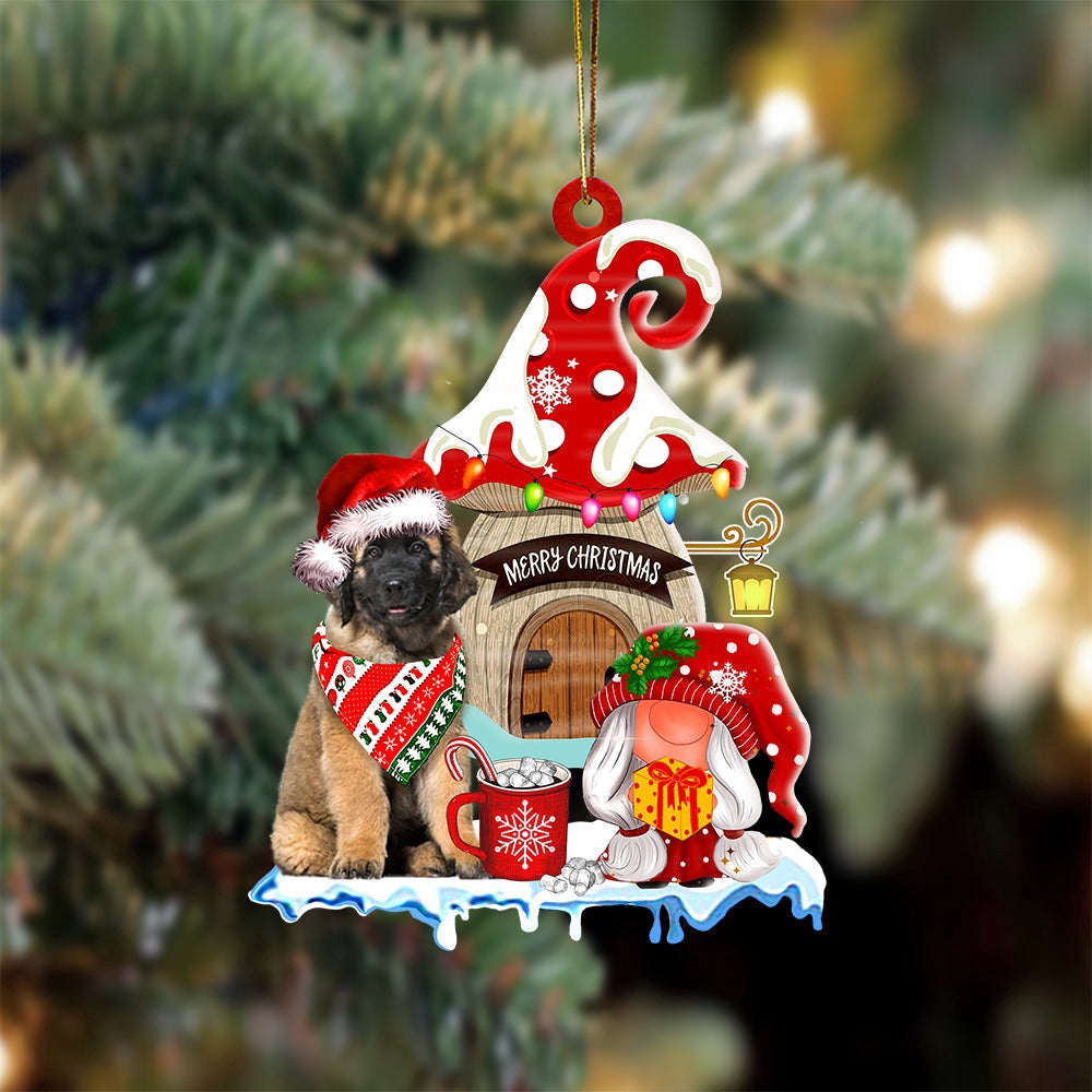 Dog Christmas Ornament, Leonberger With Mushroom House Christmas Ornament, Pet Christmas Ornaments