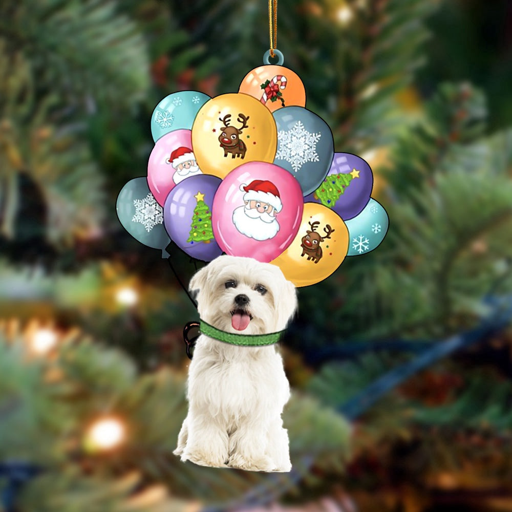 Dog Christmas Ornament, Maltese With Balloons Christmas Ornament, Pet Christmas Ornaments