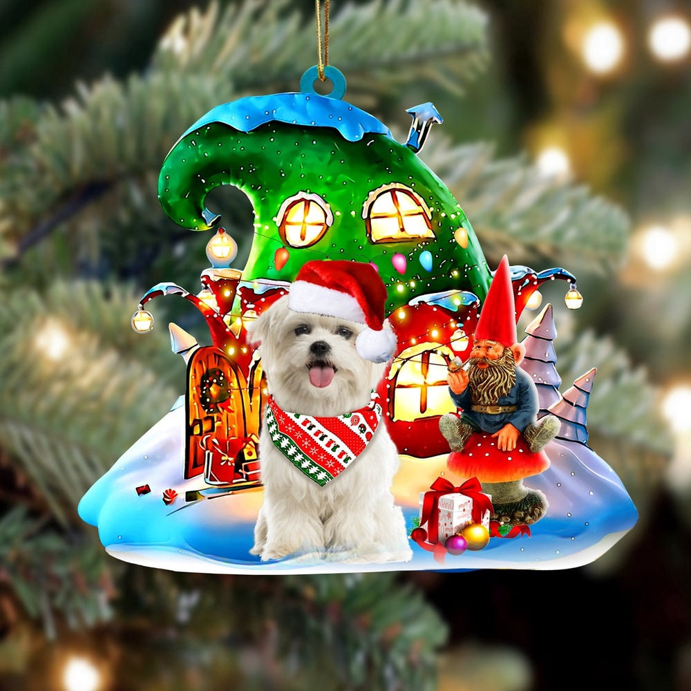 Dog Christmas Ornament, Maltese With Rudolph'S House Christmas Ornament, Pet Christmas Ornaments