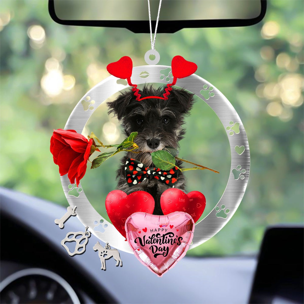 Dog Christmas Ornament, Miniature Schnauzer With Rose & Heart Balloon Ornament, Pet Christmas Ornaments