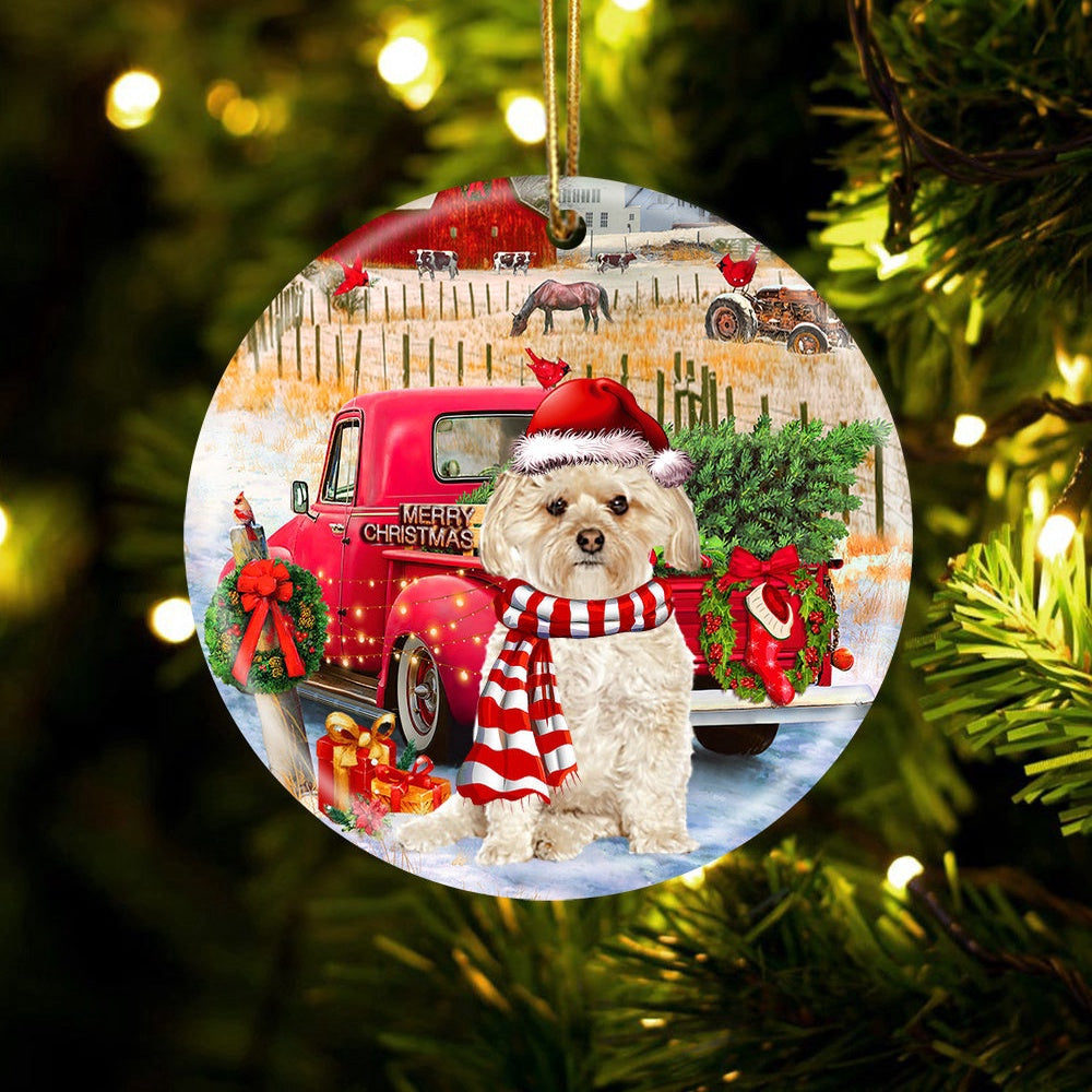 Dog Christmas Ornament, Morkie With Red Truck Christmas Ornament, Pet Christmas Ornaments