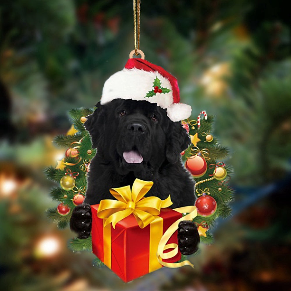 Dog Christmas Ornament, Newfoundland Dogs Give Gifts Hanging Ornament, Pet Christmas Ornaments