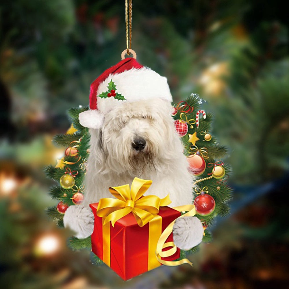 Dog Christmas Ornament, Old English Sheepdog Dogs Give Gifts Hanging Ornament, Pet Christmas Ornaments