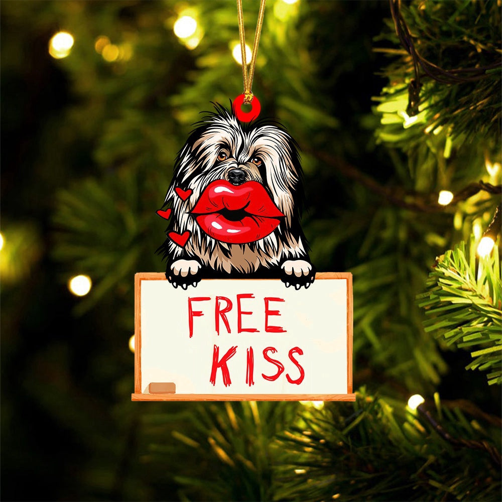 Dog Christmas Ornament, Old English Sheepdog Free Kiss Christmas Ornament, Pet Christmas Ornaments