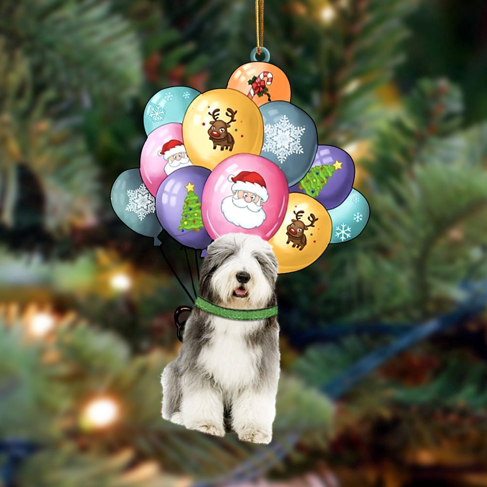 Dog Christmas Ornament, Old English Sheepdog With Balloons Christmas Ornament, Pet Christmas Ornaments