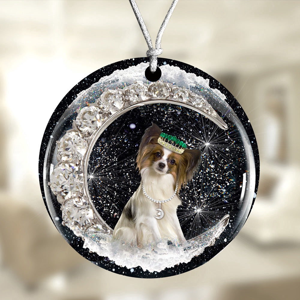 Dog Christmas Ornament, Papillon With Crown Diamond Ornament, Pet Christmas Ornaments