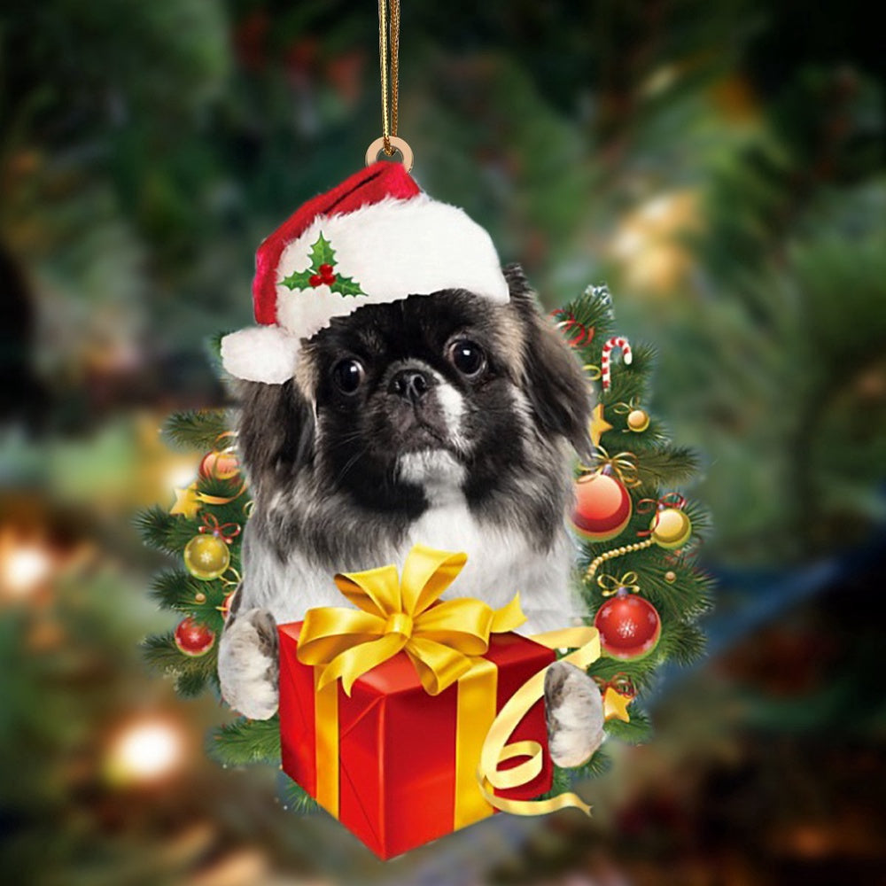 Dog Christmas Ornament, Pekingese Dogs Give Gifts Hanging Ornament, Pet Christmas Ornaments