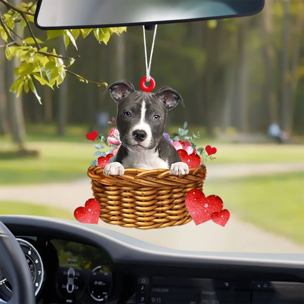 Dog Christmas Ornament, Pitbull With Rose & Heart Ornament, Pet Christmas Ornaments