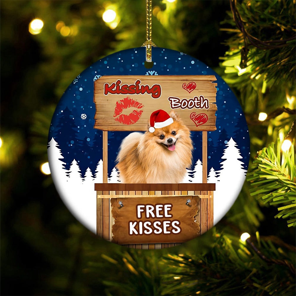 Dog Christmas Ornament, Pomeranian Kissing Booth Christmas Ornament, Pet Christmas Ornaments