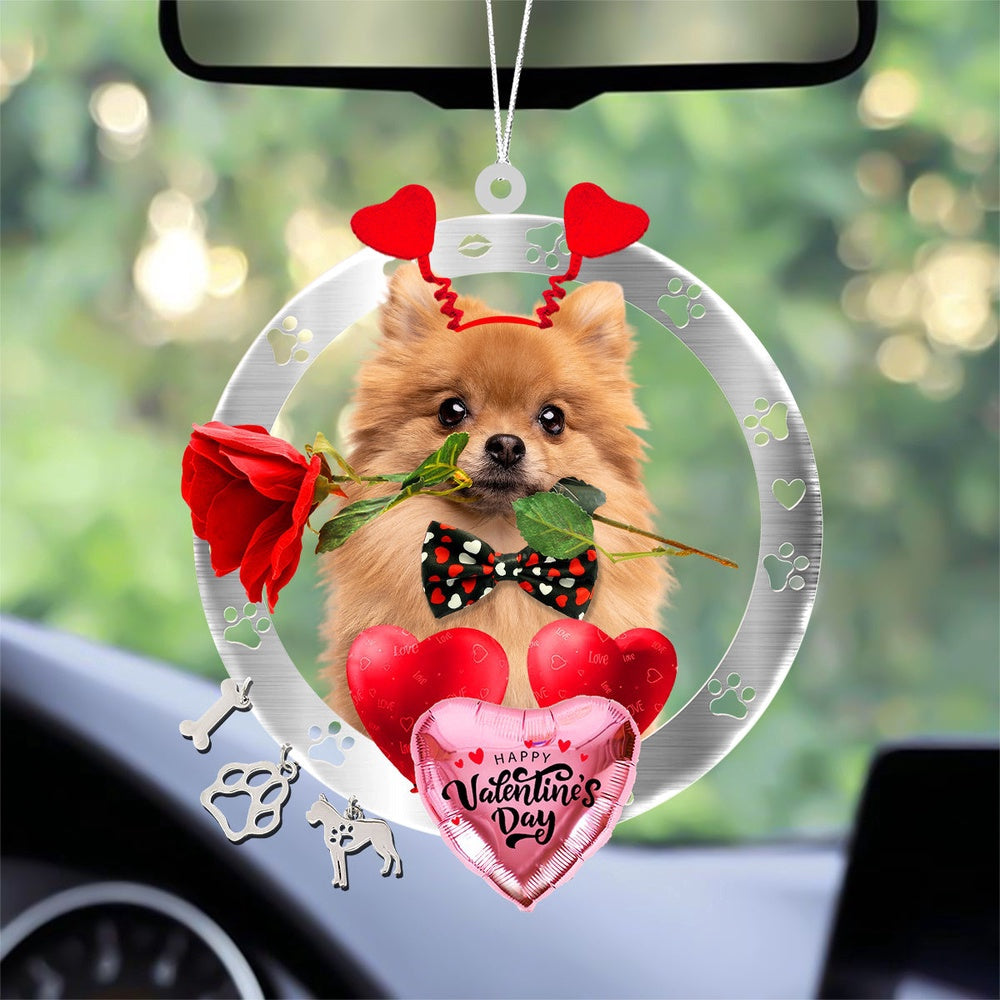 Dog Christmas Ornament, Pomeranian With Rose & Heart Balloon Ornament, Pet Christmas Ornaments