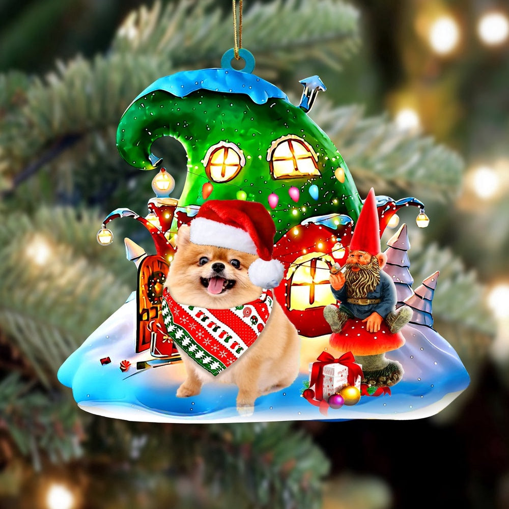 Dog Christmas Ornament, Pomeranian With Rudolph'S House Christmas Ornament, Pet Christmas Ornaments