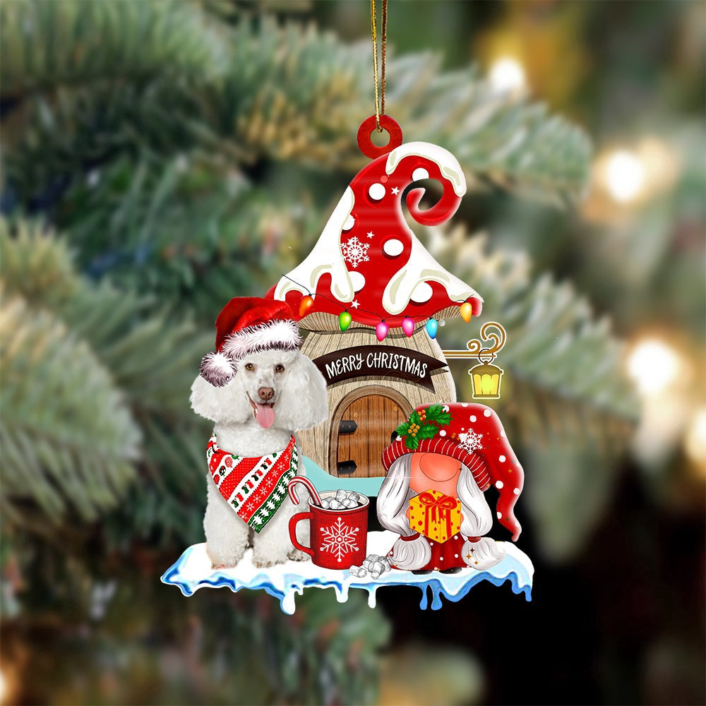 Dog Christmas Ornament, Poodle 2 With Mushroom House Christmas Ornament, Pet Christmas Ornaments