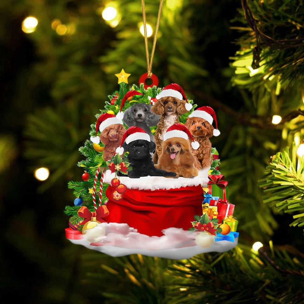 Dog Christmas Ornament, Poodle Dogs In A Gift Bag Christmas Ornament, Pet Christmas Ornaments