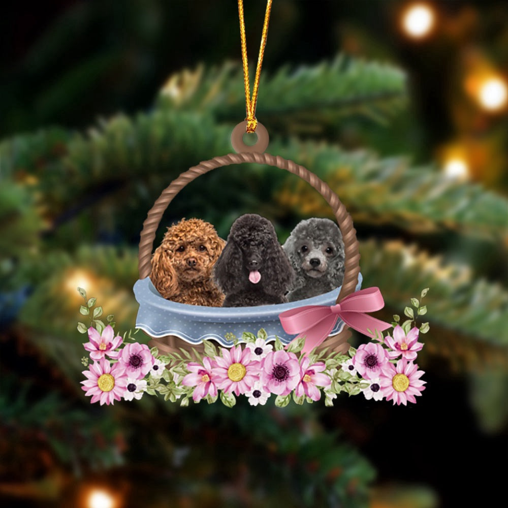 Dog Christmas Ornament, Poodle Dogs In The Basket Ornament, Pet Christmas Ornaments