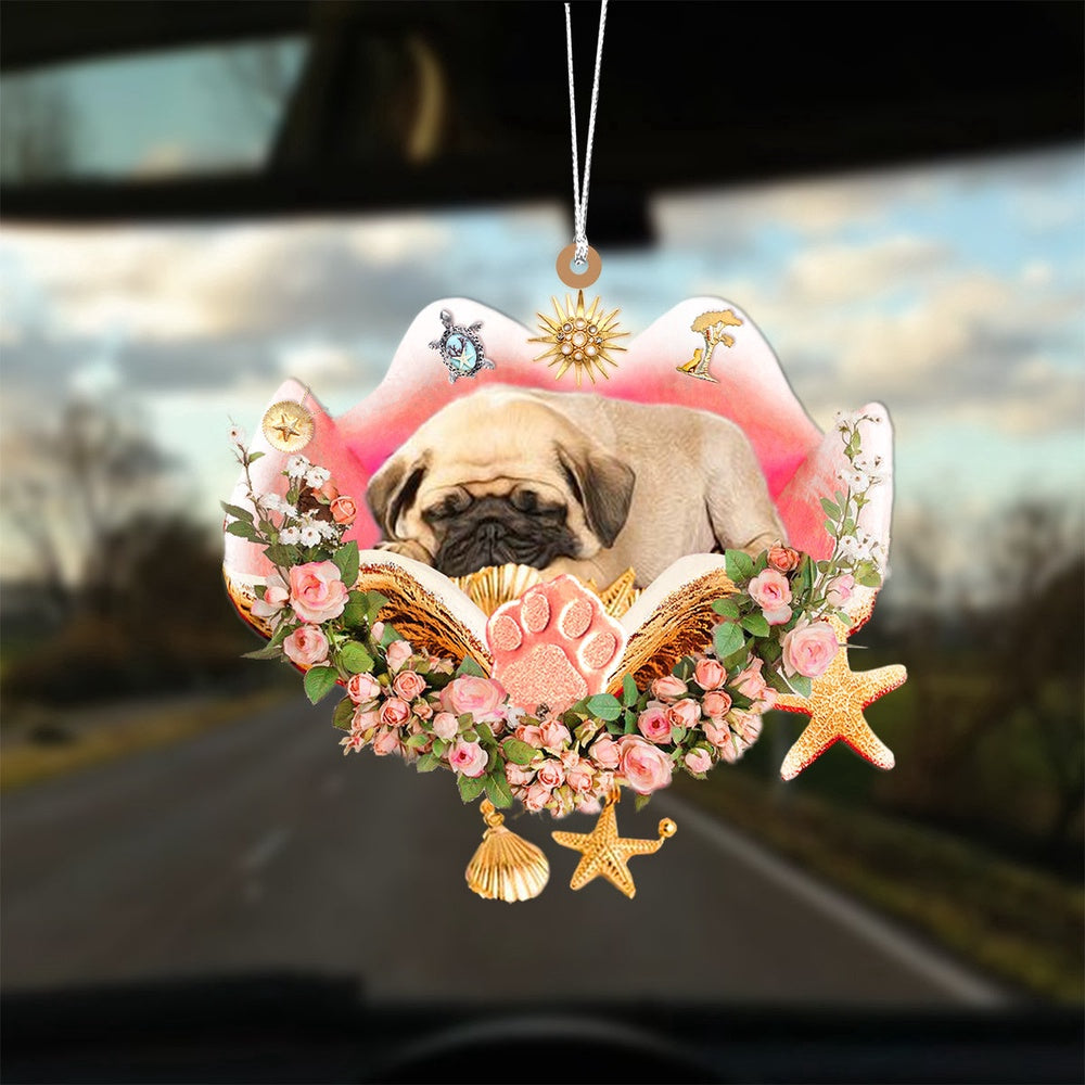 Dog Christmas Ornament, Pug Sleeping In The Seashell Ornament, Pet Christmas Ornaments