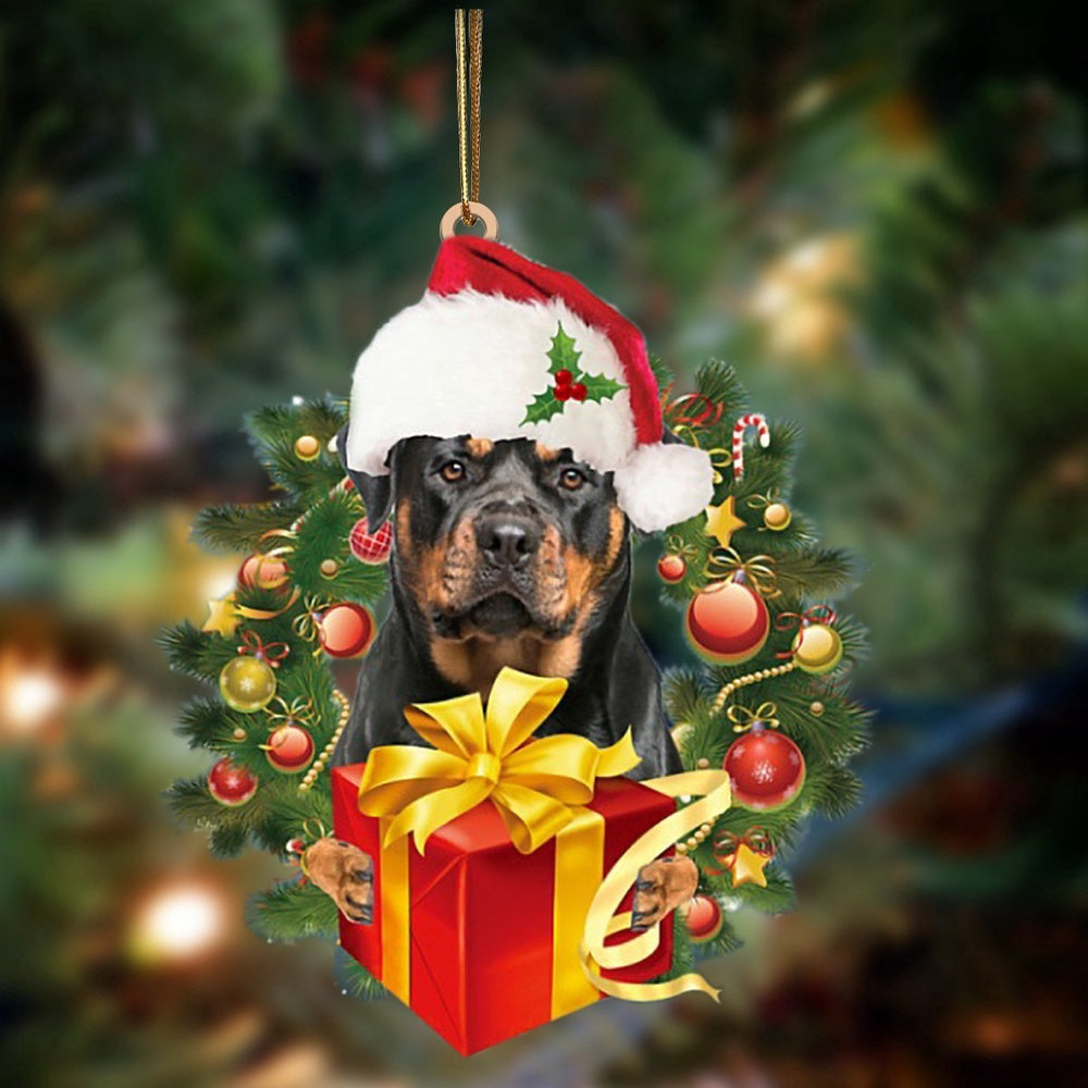 Dog Christmas Ornament, Rottweiler 2 Dogs Give Gifts Hanging Ornament, Pet Christmas Ornaments
