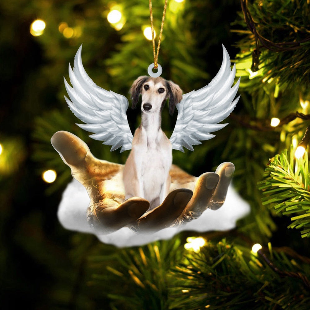 Dog Christmas Ornament, Saluki On The Hands Of Jesus Ornament, Pet Christmas Ornaments