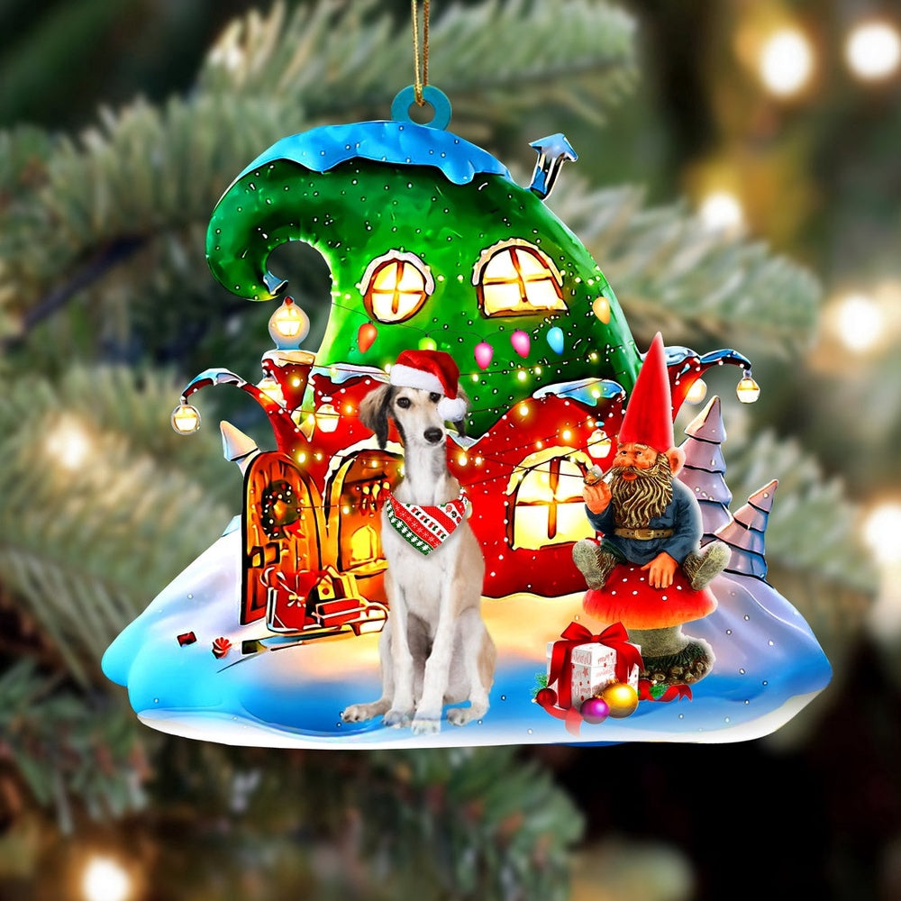 Dog Christmas Ornament, Saluki With Rudolph'S House Christmas Ornament, Pet Christmas Ornaments
