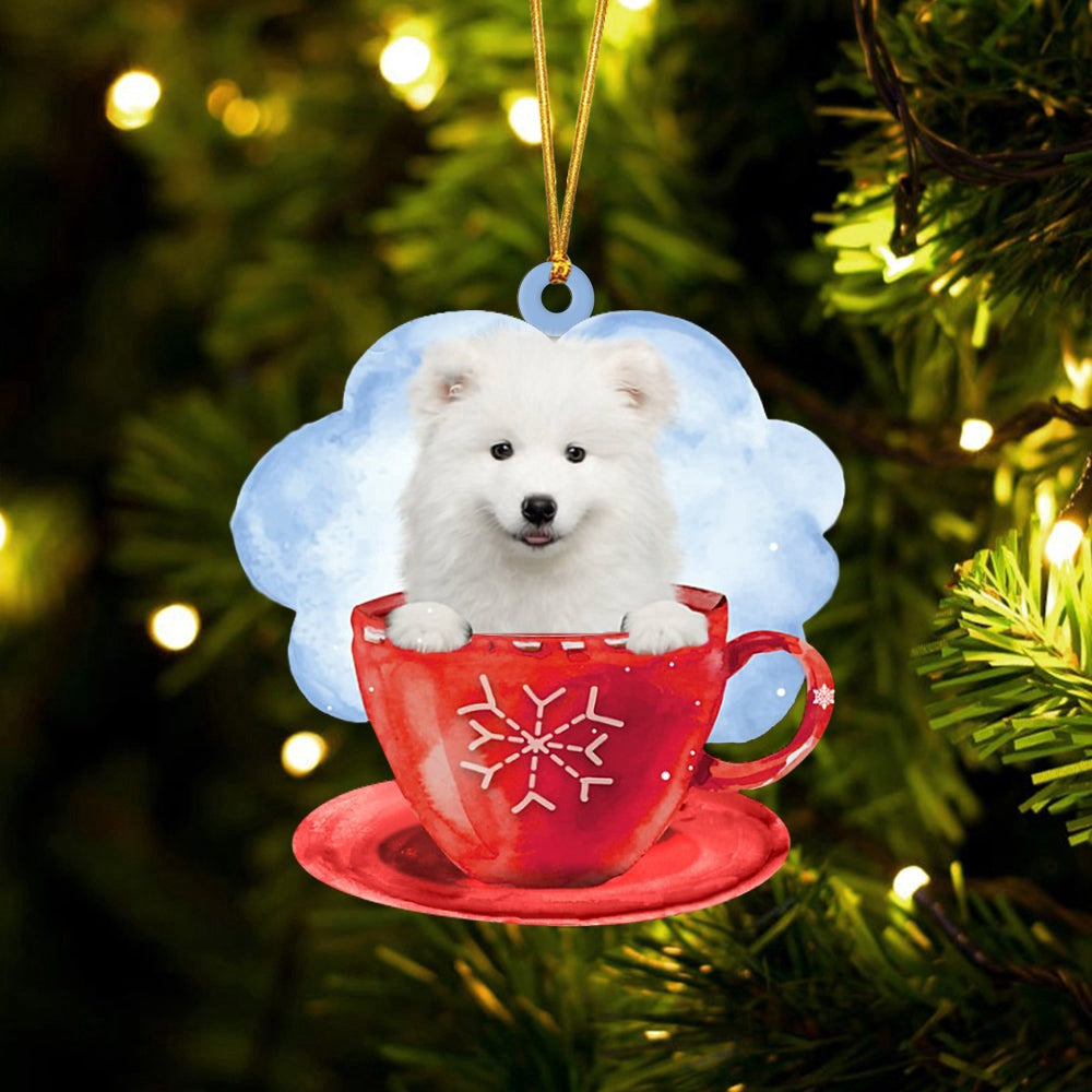 Dog Christmas Ornament, Samoyed On The Cup Christmas Ornament, Pet Christmas Ornaments
