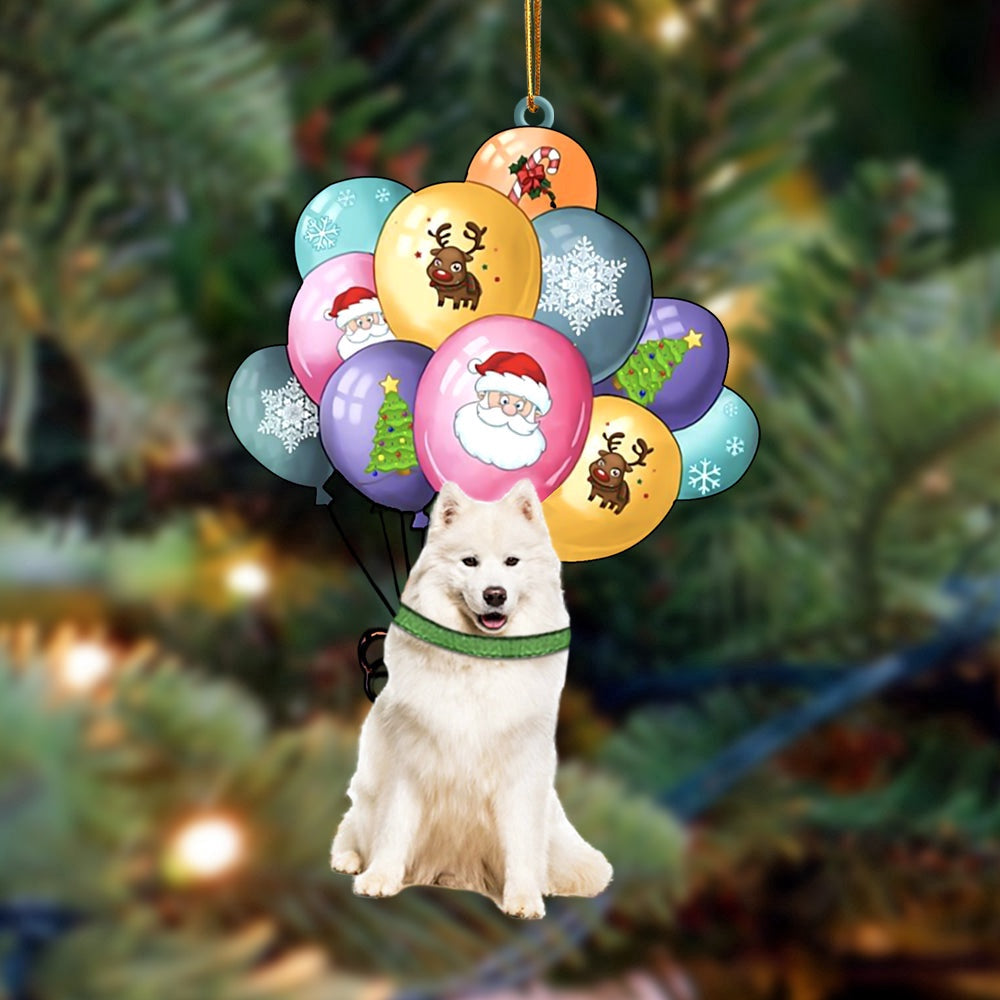 Dog Christmas Ornament, Samoyed With Balloons Christmas Ornament, Pet Christmas Ornaments