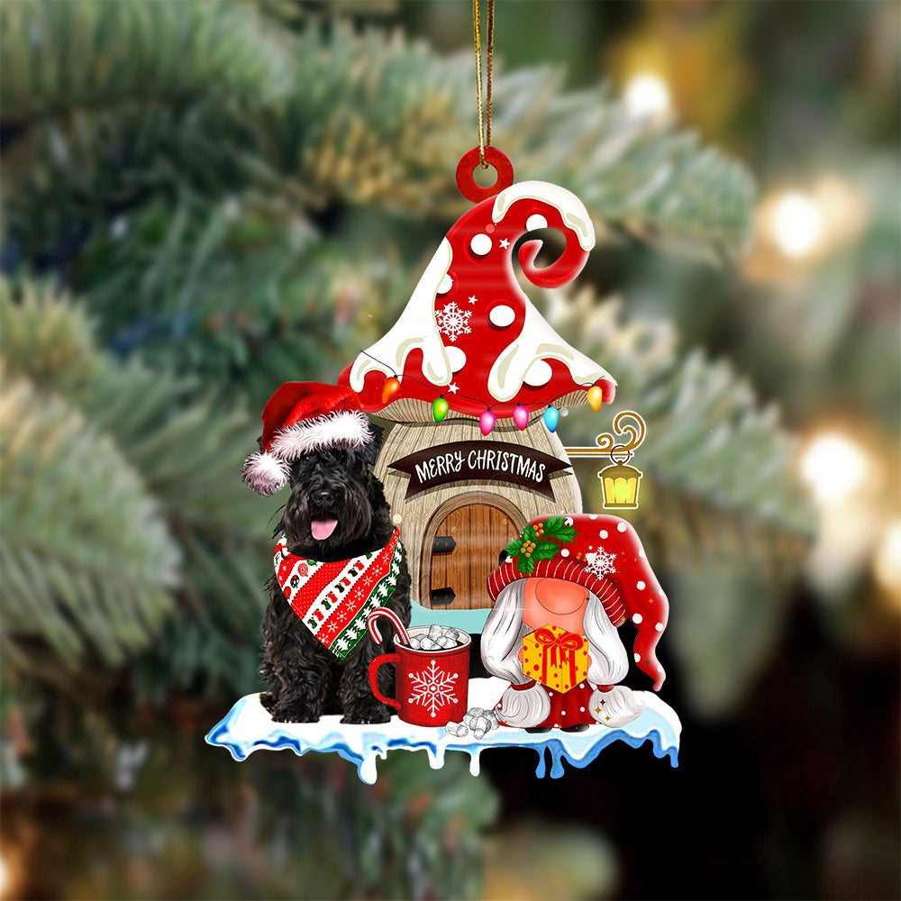 Dog Christmas Ornament, Schnauzer With Mushroom House Christmas Ornament, Pet Christmas Ornaments