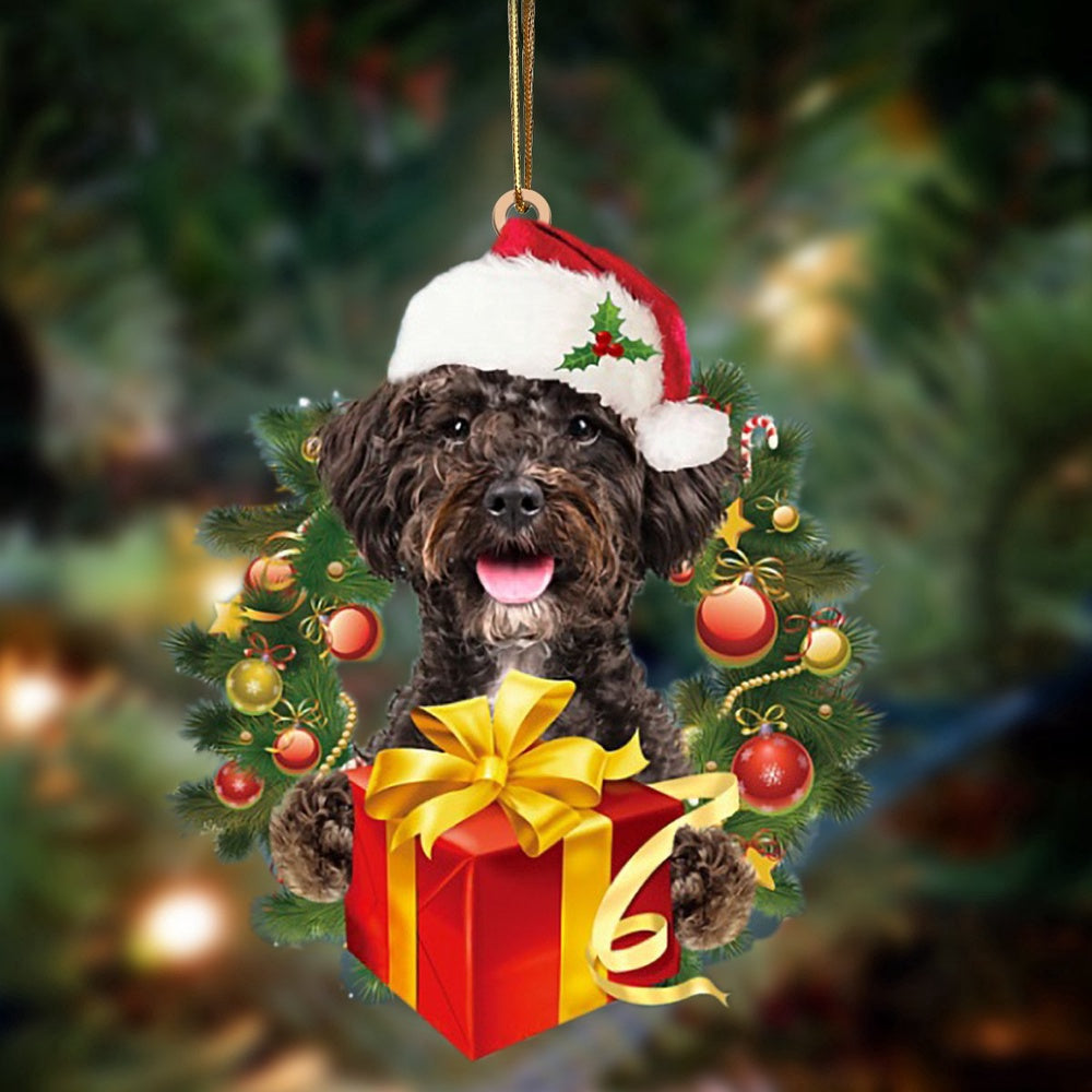 Dog Christmas Ornament, Schnoodle Dogs Give Gifts Hanging Ornament, Pet Christmas Ornaments