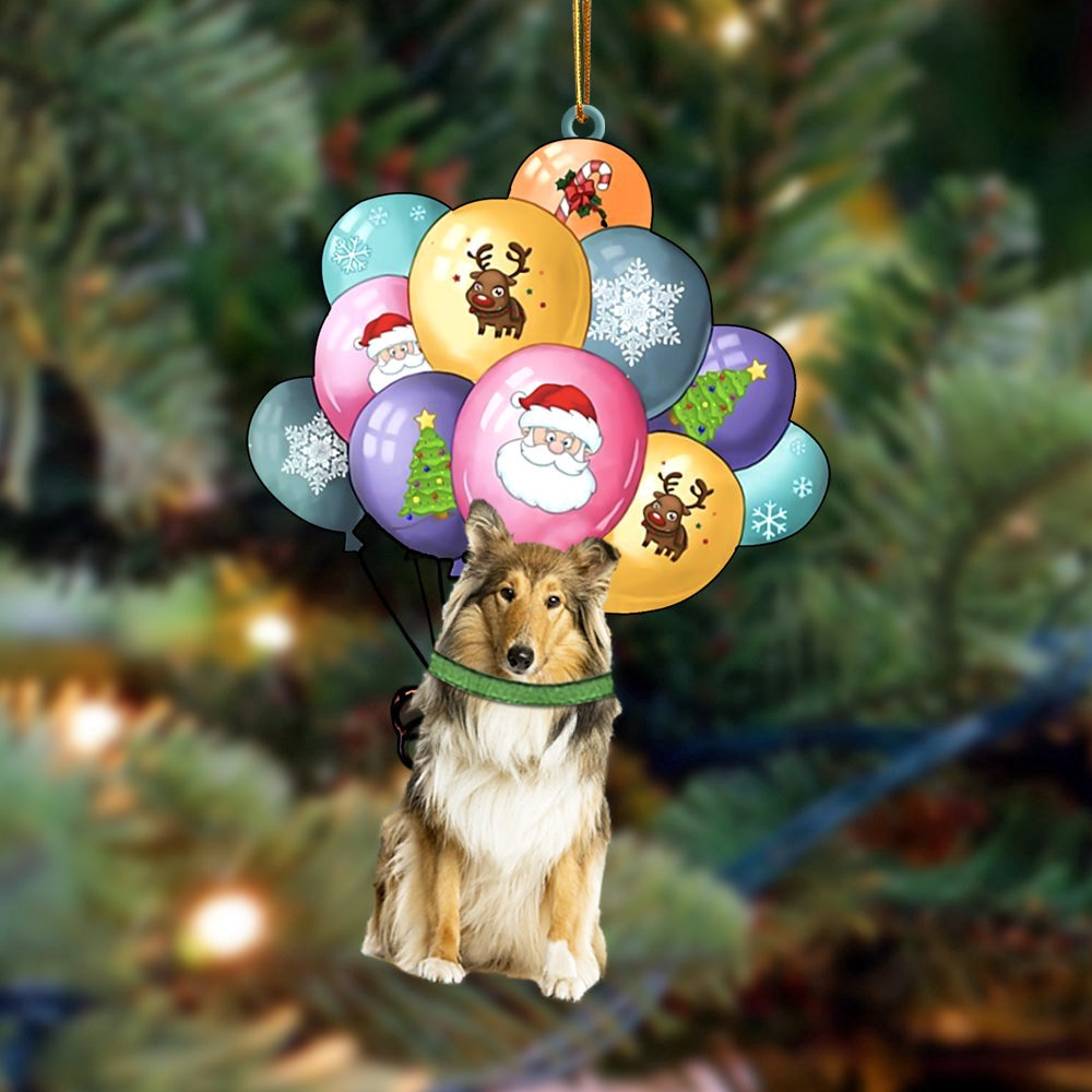 Dog Christmas Ornament, Scotch Collie With Balloons Christmas Ornament, Pet Christmas Ornaments