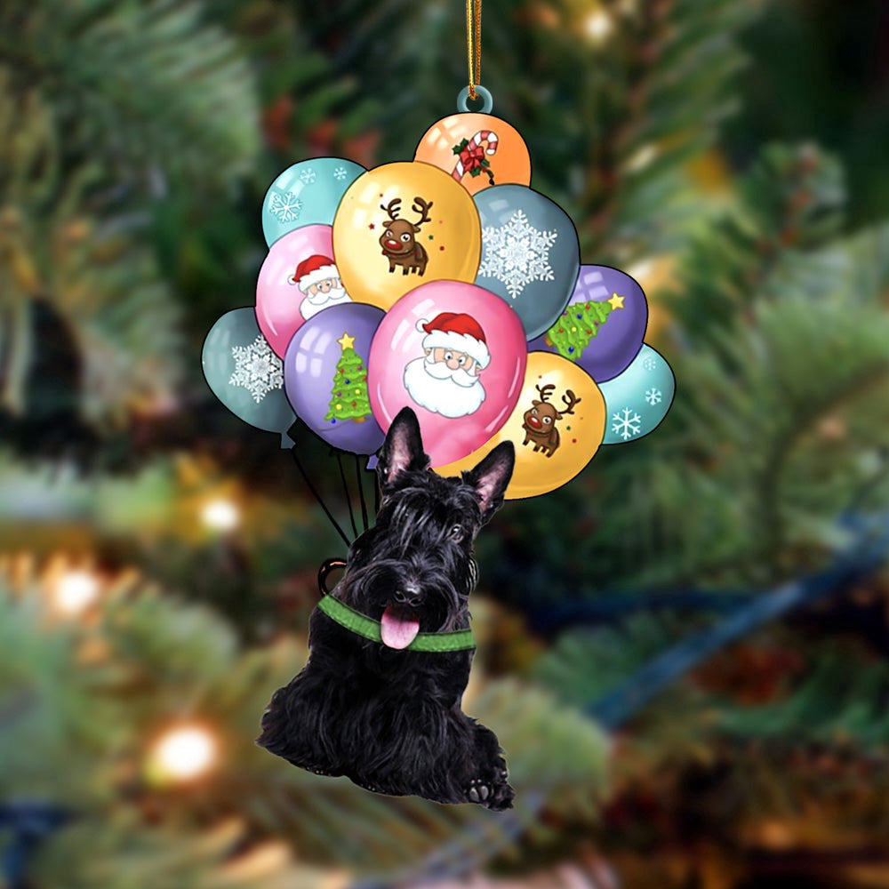 Dog Christmas Ornament, Scottish Terrier With Balloons Christmas Ornament, Pet Christmas Ornaments