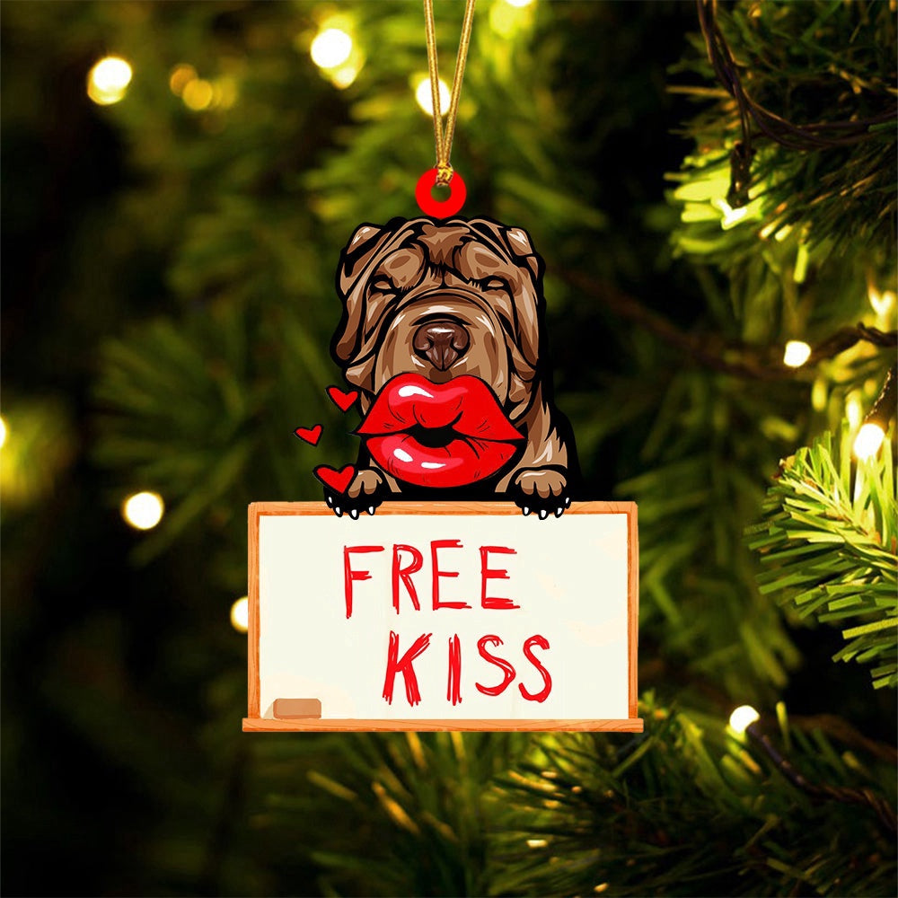 Dog Christmas Ornament, Shar Pei Free Kiss Christmas Ornament, Pet Christmas Ornaments