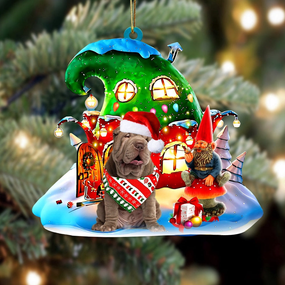 Dog Christmas Ornament, Shar Pei With Rudolph'S House Christmas Ornament, Pet Christmas Ornaments
