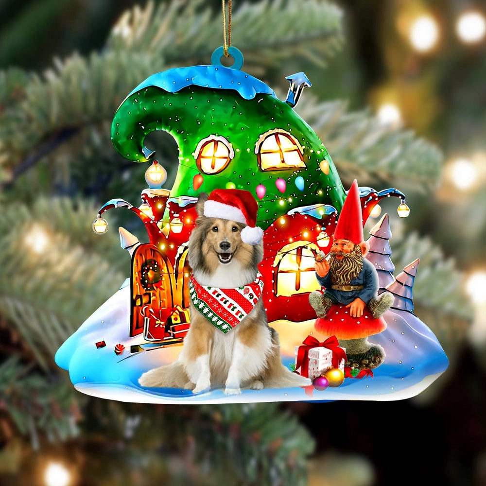 Dog Christmas Ornament, Shetland Sheepdog With Rudolph's House Christmas Ornament, Pet Christmas Ornaments
