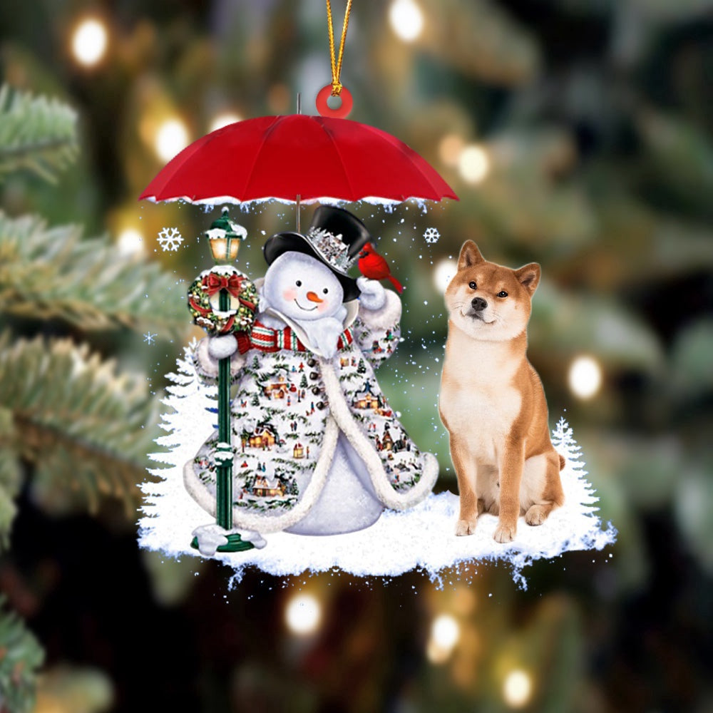 Dog Christmas Ornament, Shiba Inu With Snowman Christmas Ornament, Pet Christmas Ornaments