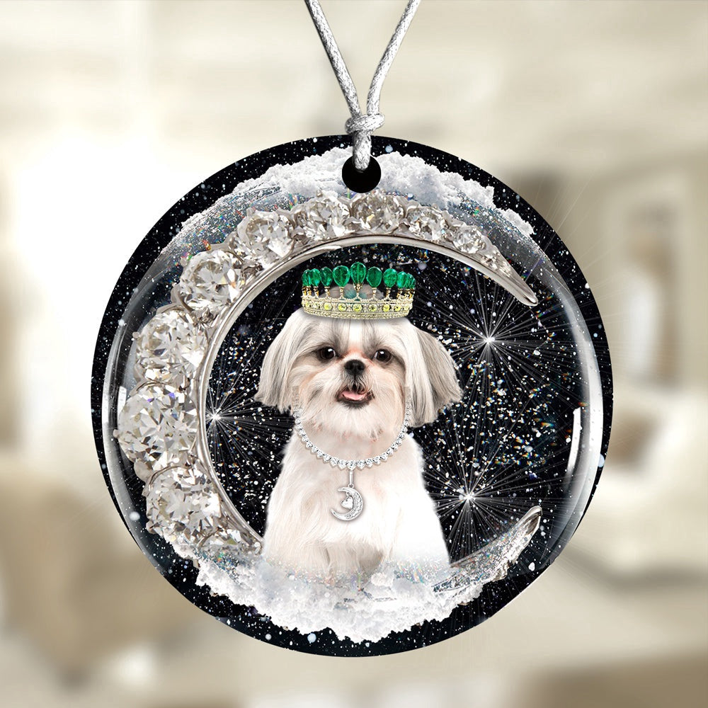 Dog Christmas Ornament, Shih Tzu2 With Crown Diamond Ornament, Pet Christmas Ornaments