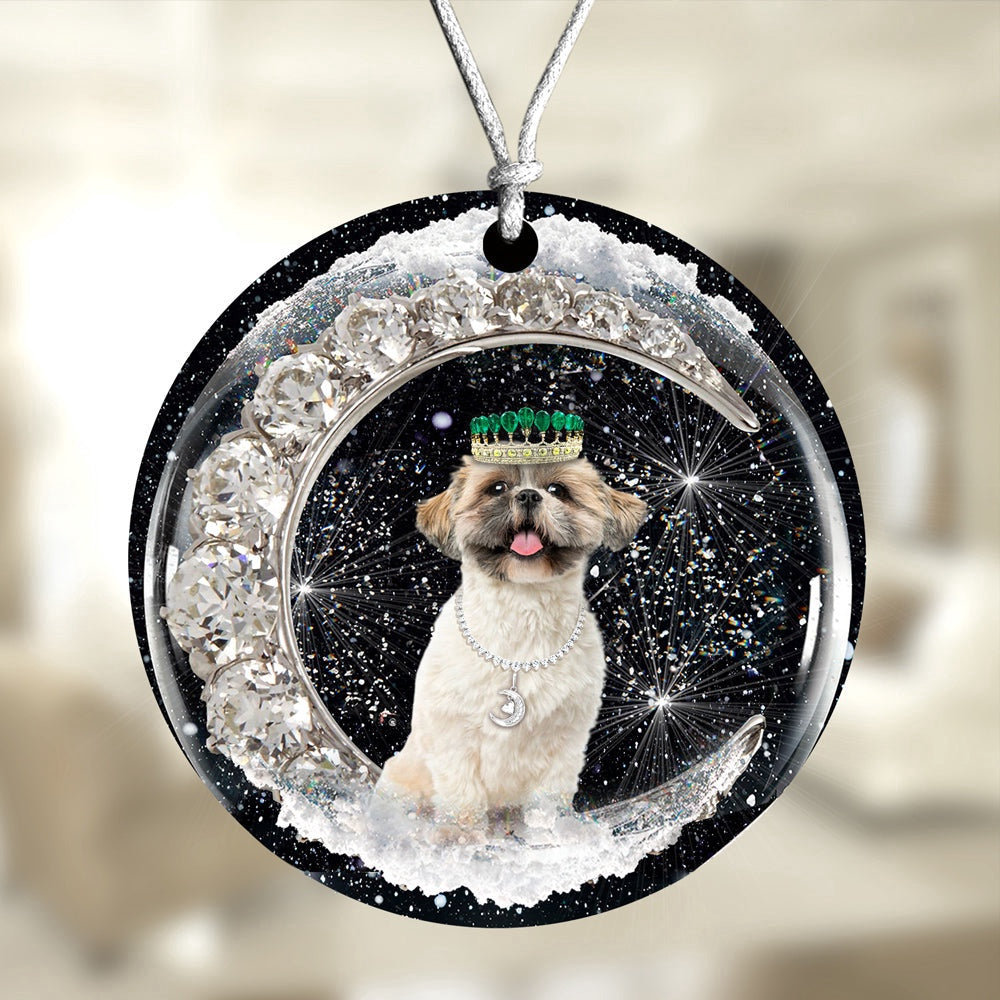 Dog Christmas Ornament, Shih Tzu With Crown Diamond Ornament, Pet Christmas Ornaments