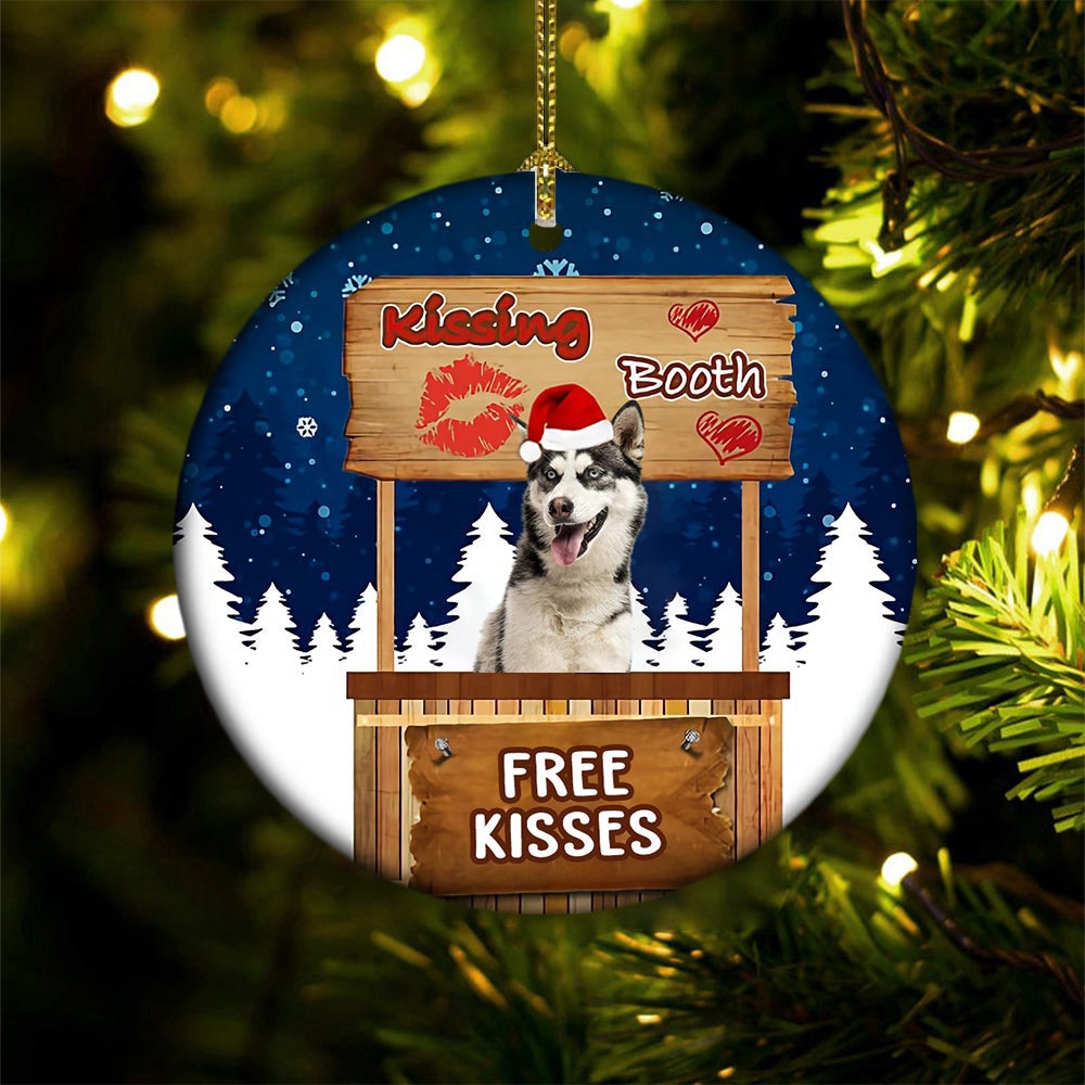 Dog Christmas Ornament, Siberian Husky Kissing Booth Christmas Ornament, Pet Christmas Ornaments