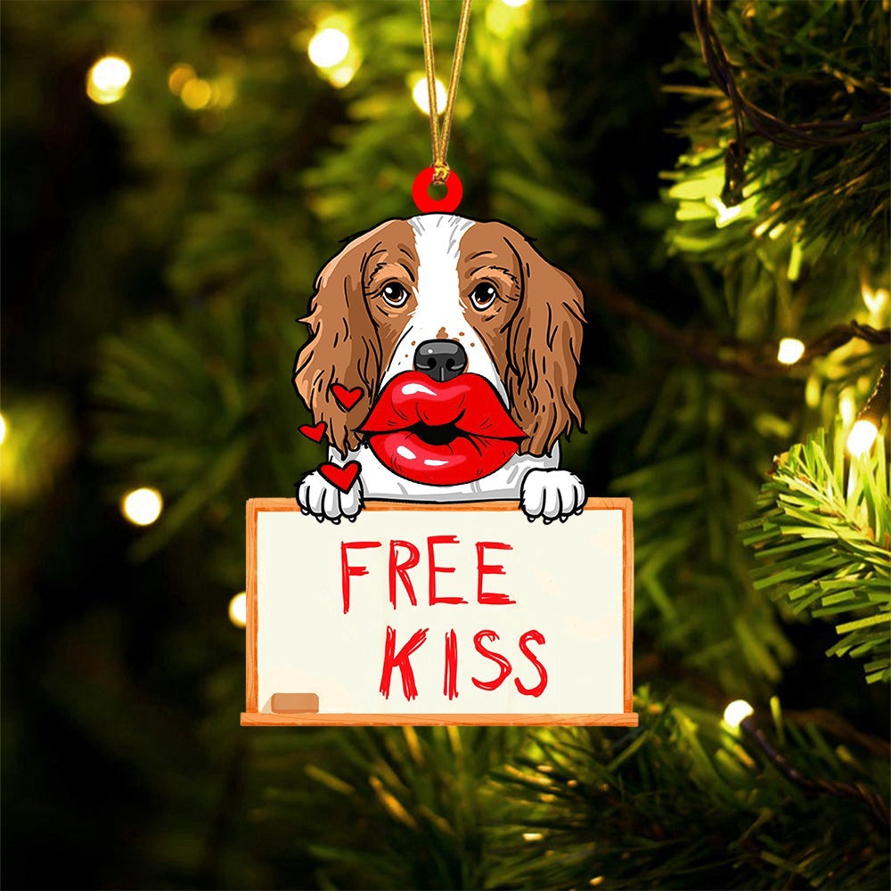 Dog Christmas Ornament, Springer Spaniel Free Kiss Christmas Ornament, Pet Christmas Ornaments