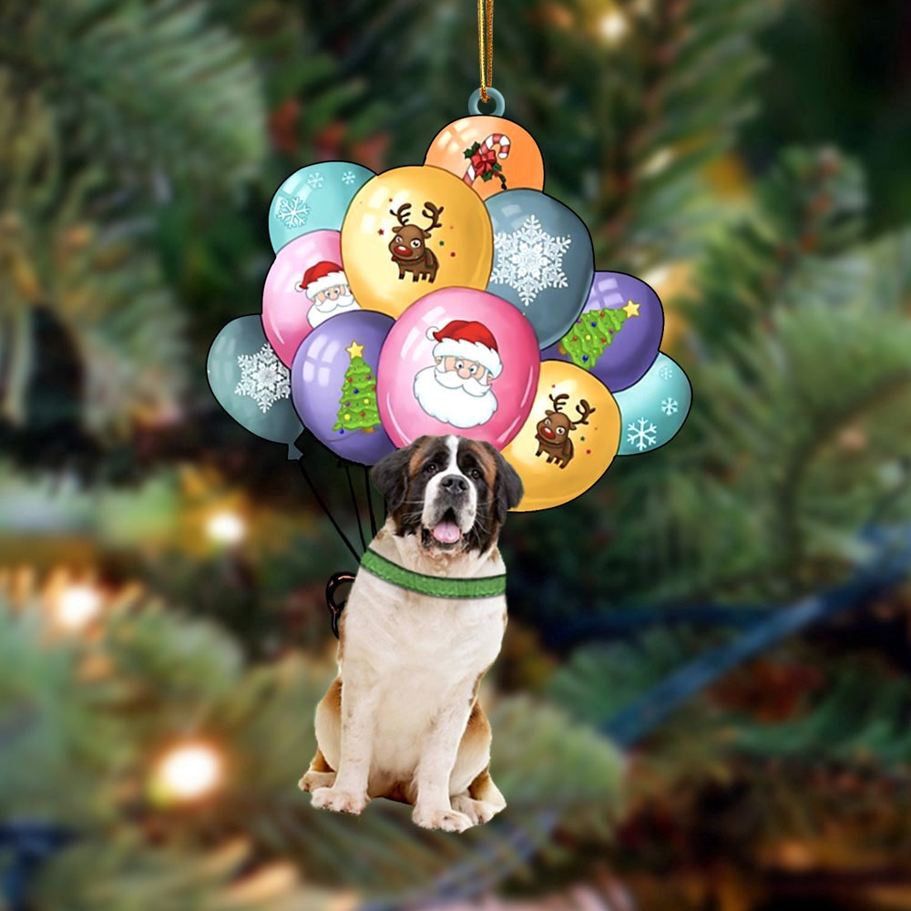 Dog Christmas Ornament, St Bernard With Balloons Christmas Ornament, Pet Christmas Ornaments
