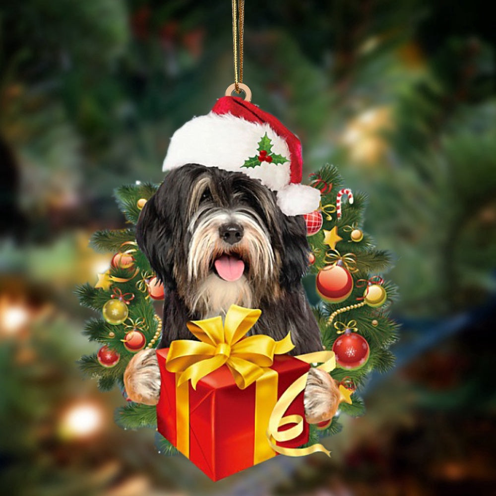 Dog Christmas Ornament, Tibetan Terrier Dogs give gifts Hanging Ornament, Pet Christmas Ornaments