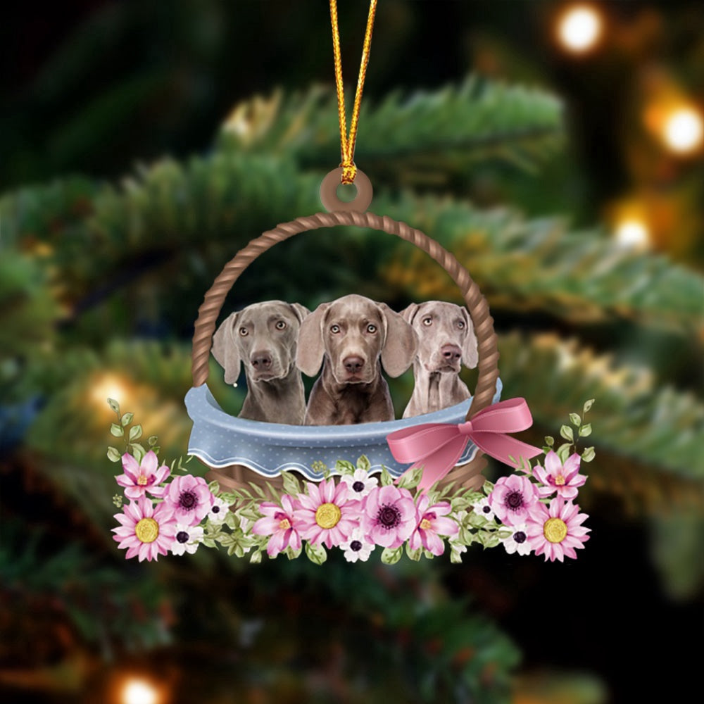 Dog Christmas Ornament, Weimaraner Dogs In The Basket Ornament, Pet Christmas Ornaments