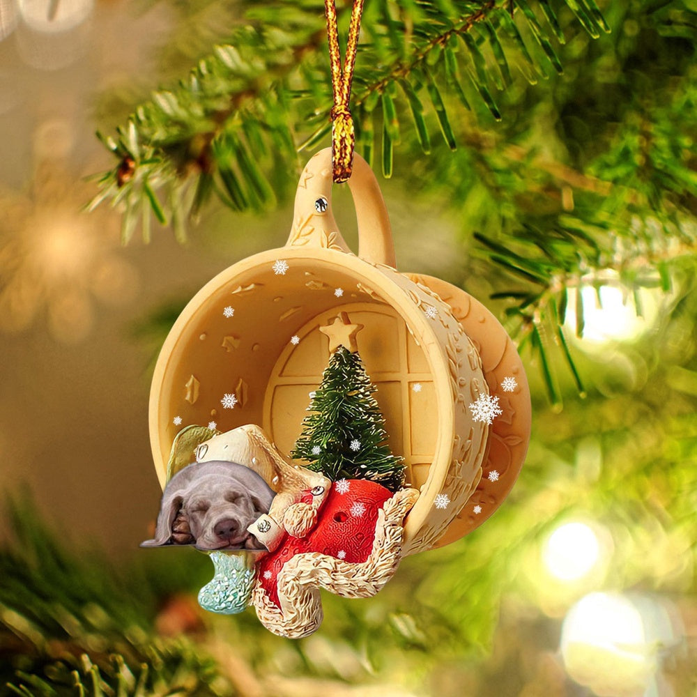 Dog Christmas Ornament, Weimaraner Sleeping In A Cup Christmas Ornament, Pet Christmas Ornaments