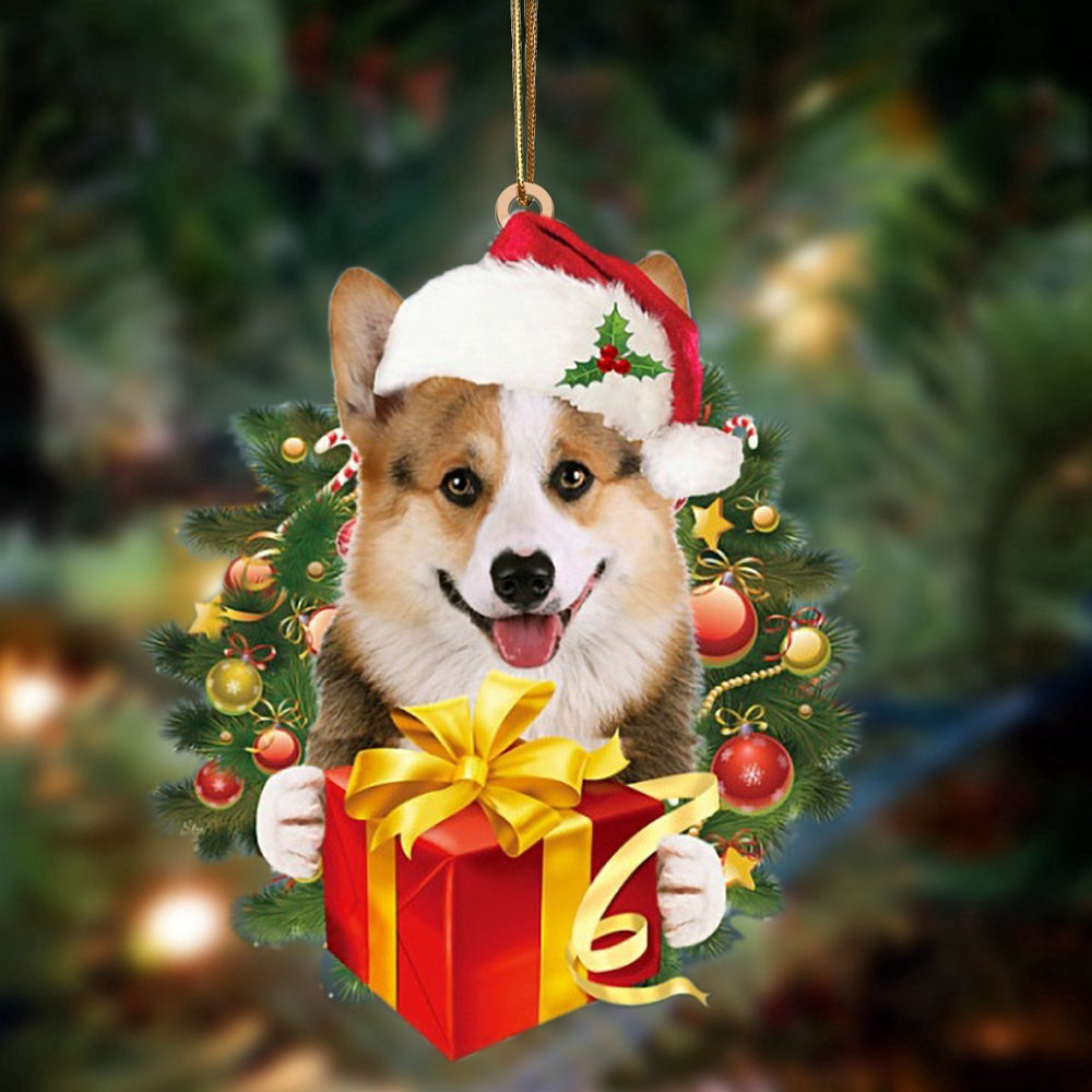 Dog Christmas Ornament, Welsh Corgi Dogs give gifts Hanging Ornament, Pet Christmas Ornaments