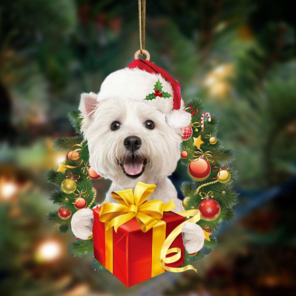 Dog Christmas Ornament, West Highland White Terrier Dogs give gifts Hanging Ornament, Pet Christmas Ornaments