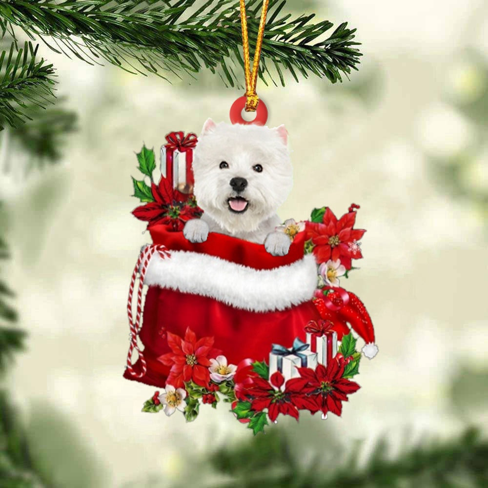Dog Christmas Ornament, West Highland White Terrier In Gift Bag Christmas Ornament, Pet Christmas Ornaments