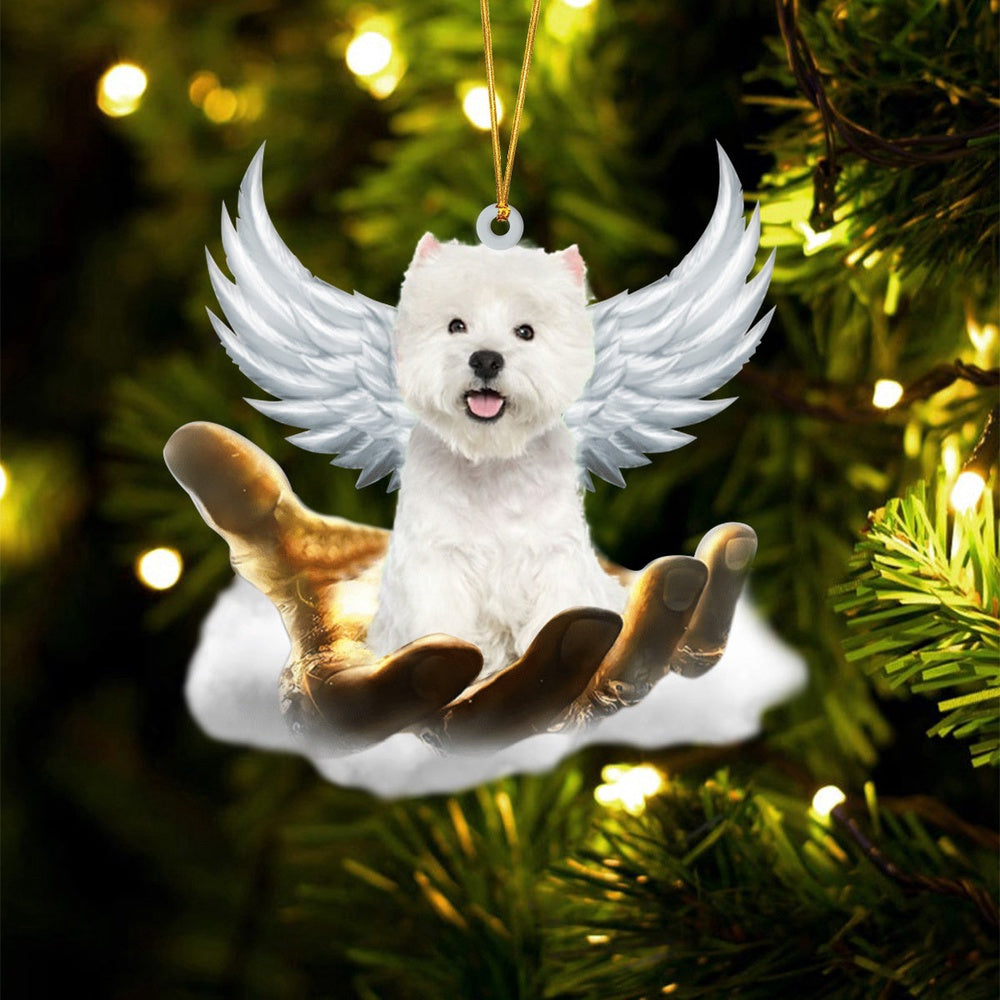 Dog Christmas Ornament, West Highland White Terrier On The Hands Of Jesus Ornament, Pet Christmas Ornaments