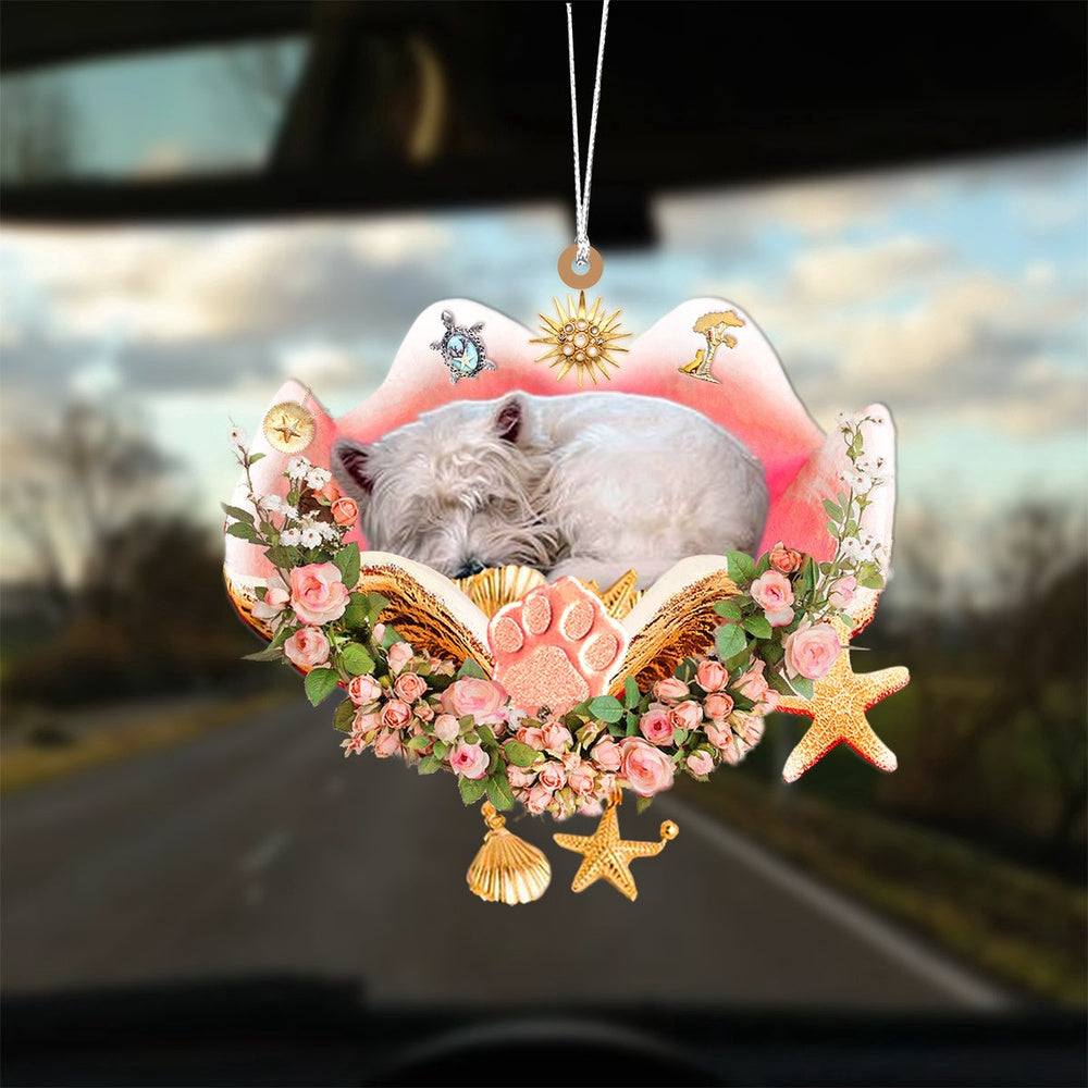 Dog Christmas Ornament, West Highland White Terrier Sleeping In The Seashell Ornament, Pet Christmas Ornaments
