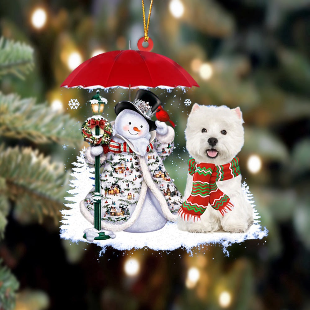 Dog Christmas Ornament, West Highland White Terrier With Snowman Christmas Ornament, Pet Christmas Ornaments