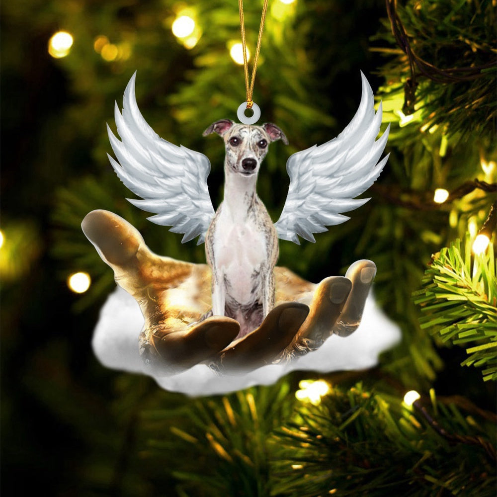 Dog Christmas Ornament, Whippet On The Hands Of Jesus Ornament, Pet Christmas Ornaments