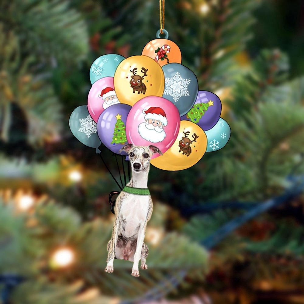 Dog Christmas Ornament, Whippet With Balloons Christmas Ornament, Pet Christmas Ornaments